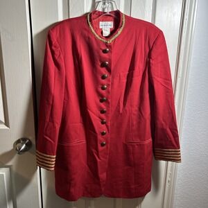 Vintage Judy Hornby Red Gold Button Up‎ SIze 12  Wool Jacket 80s/90s